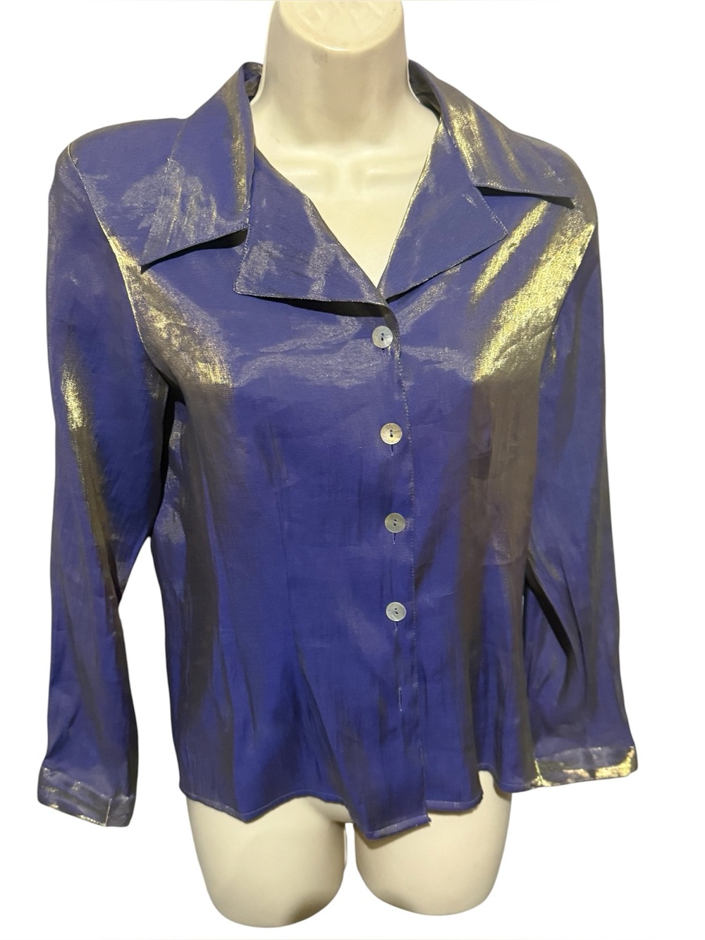 Impressions brand Purple Violet Metallic Golden top Button-Front Women Petite/S